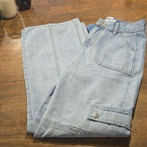 Princess Polly Blue Flare Wide Leg Jeans